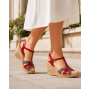 Sandale dama rosii din piele naturala lacuita cu detalii florale si talpa tip pana S68XLR